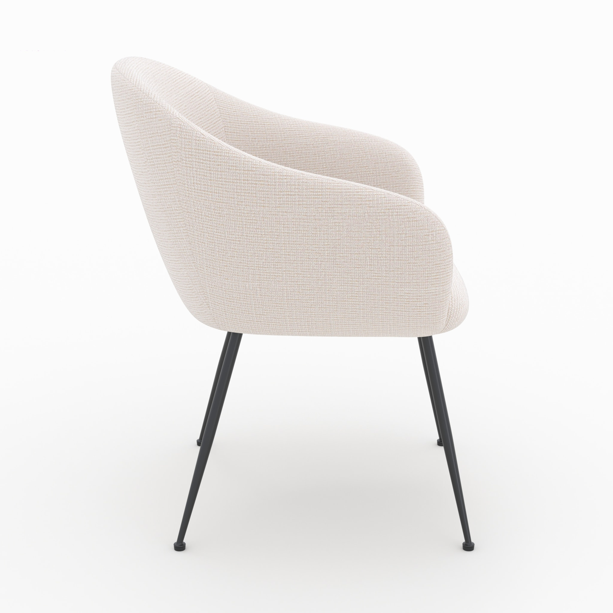 Fauteuil en tissu blanc chiné et pieds en métal noir - Socky