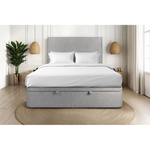 Lit avec sommier et tête de lit lisse - Tissu bouclette au style épuré - Adapté à tous les matelas, montage rapide - Grand Rangement