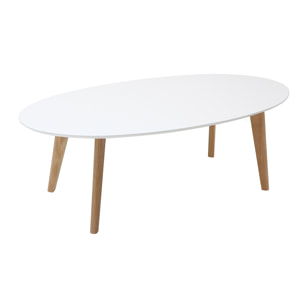 Table basse ovale scandinave blanc et bois clair chêne L120 cm EKKA