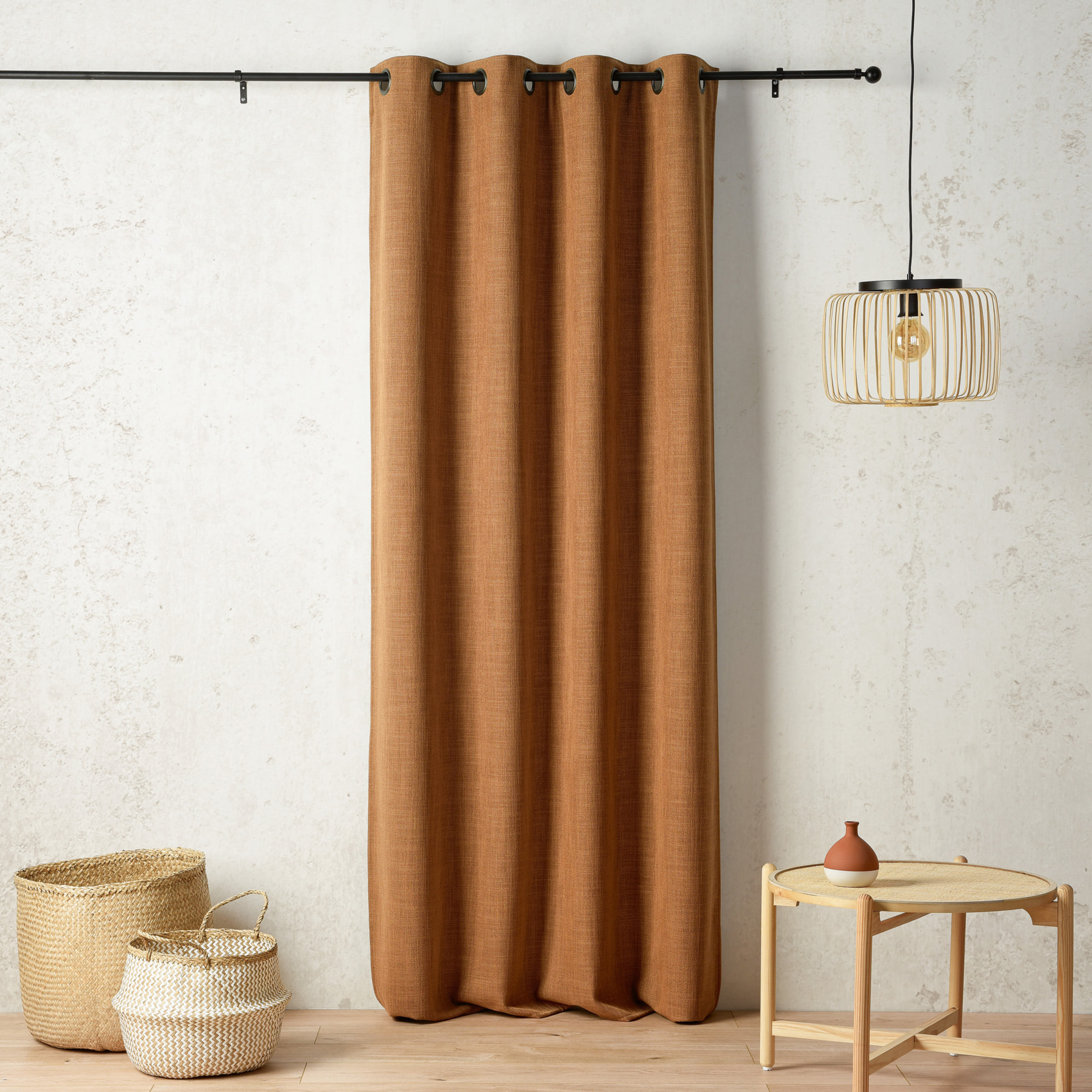 Rideau thermique et obscurcissant à envers polaire à oeillets - Marron Clair