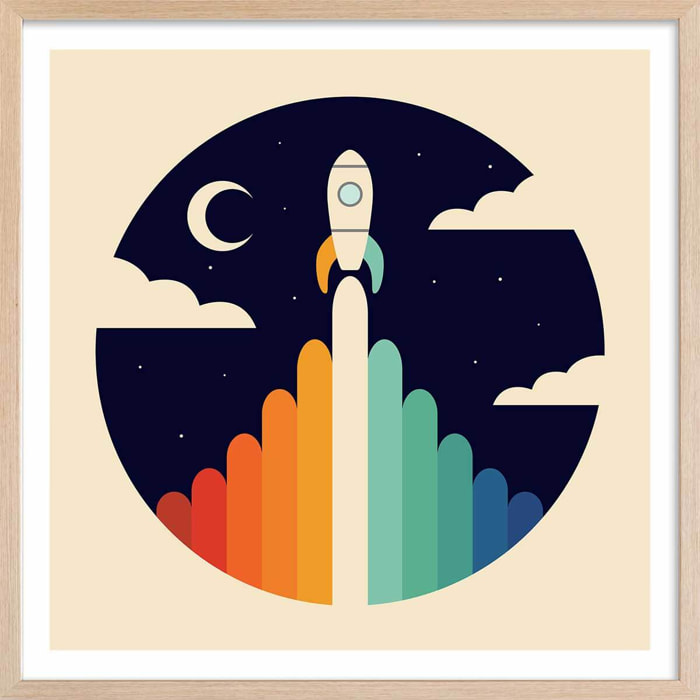 Affiche enfant astro up Affiche + cadre en bois - Chêne