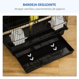 Jaula para Pájaros Pajarera de Metal con Múltiples Puertas 4 Comederos 3 Perchas Columpio Escaleras y Bandeja Extraíble para Loros Canarios Periquitos 46x36x100 cm Negro