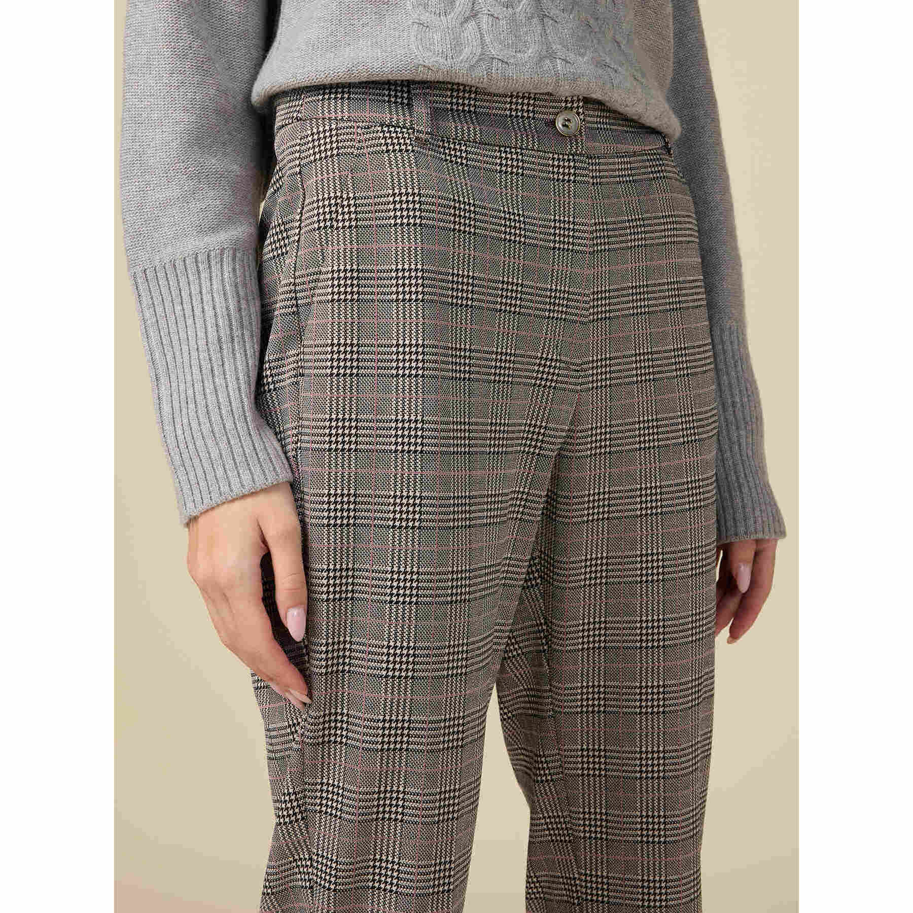 Oltre - Check fabric trousers - Gris