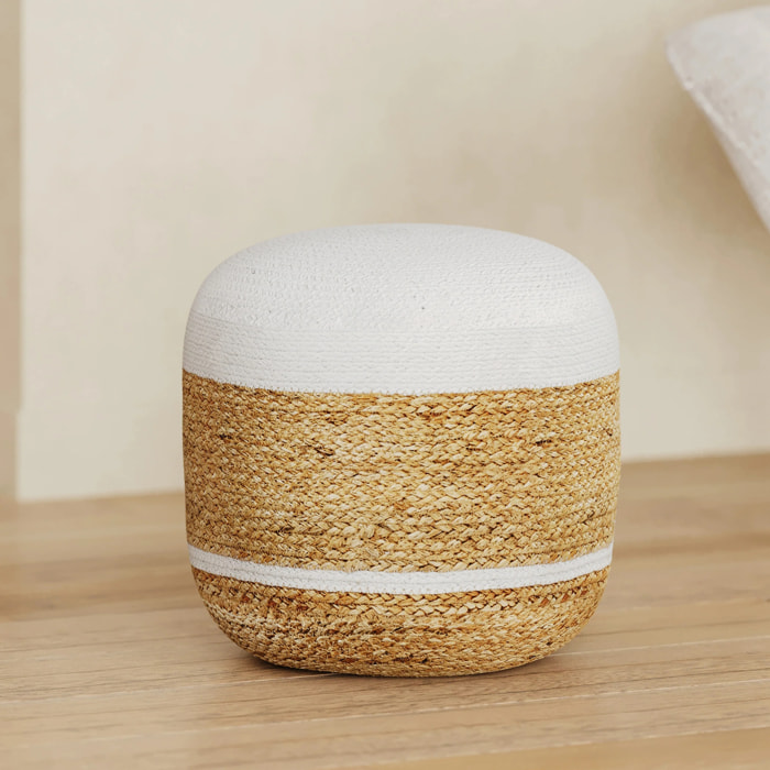 Pouf rond en jute et blanc D40 cm - Billy