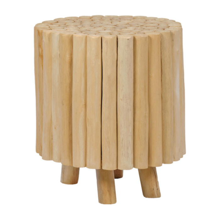 Tabouret 40 cm de diamètre en assemblage de bois de teck - CLOCHETTE