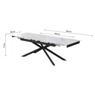Table à manger extensible en céramique 6 à 10 personnes "Celeste" - Blanc marbré gold