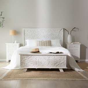 Coffre Indira -bois massif de manguier-couleur blanc brossé 120 x 45 x 47 cm