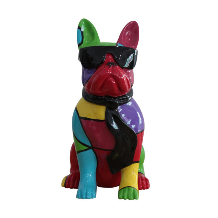Statuette chien bulldog en résine assis avec lunettes H37cm - NINO 01