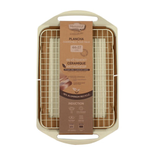 Plaque cuisson 44x27cm en fonte aluminium crème induction avec grille
