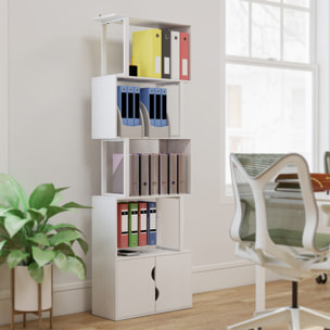 Bibliothèque design zig zag - 4 étagères, 2 portes - effet bois acier blanc