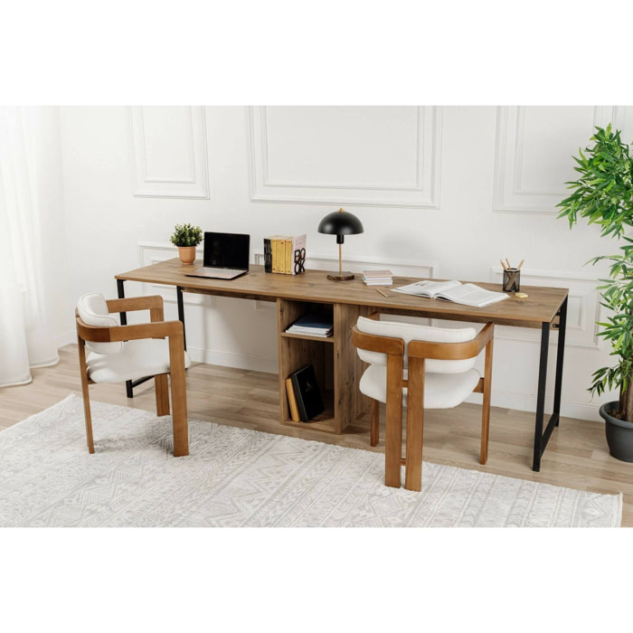 Scrivania Violet, Scrittoio multiuso, Tavolo per ufficio porta PC, Piano di lavoro, 240x60 h74 cm, Pino e Nero