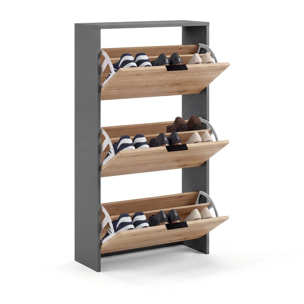 Zapatero de 3 puertas abatibles en gris grafito y alpine oak 60x113 cm Remi Gris Grafito - Alpine Oak