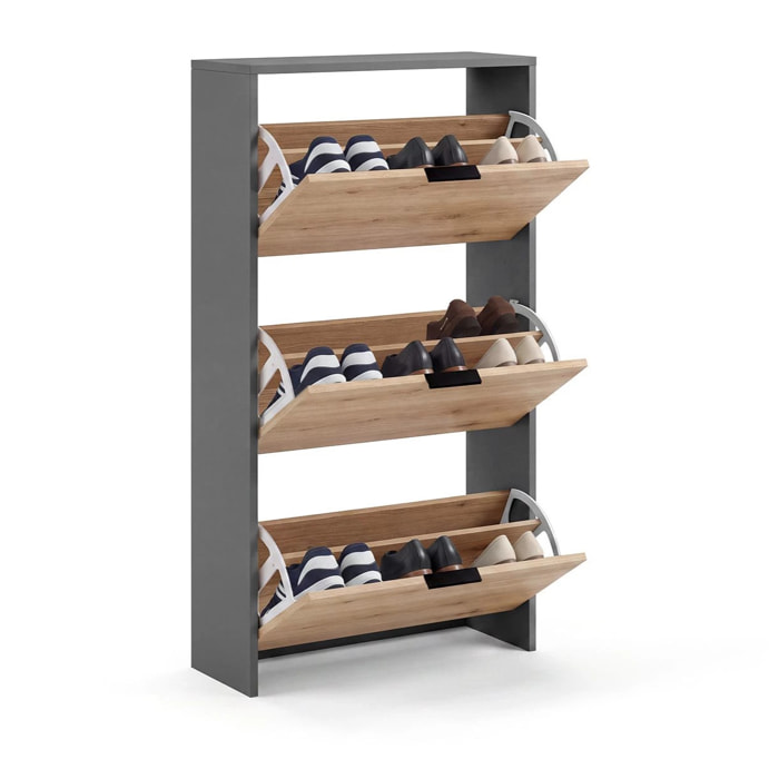 Zapatero de 3 puertas abatibles en gris grafito y alpine oak 60x113 cm Remi Gris Grafito - Alpine Oak