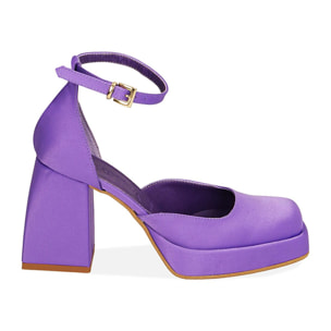 Décolleté platform viola in raso, tacco 9 cm