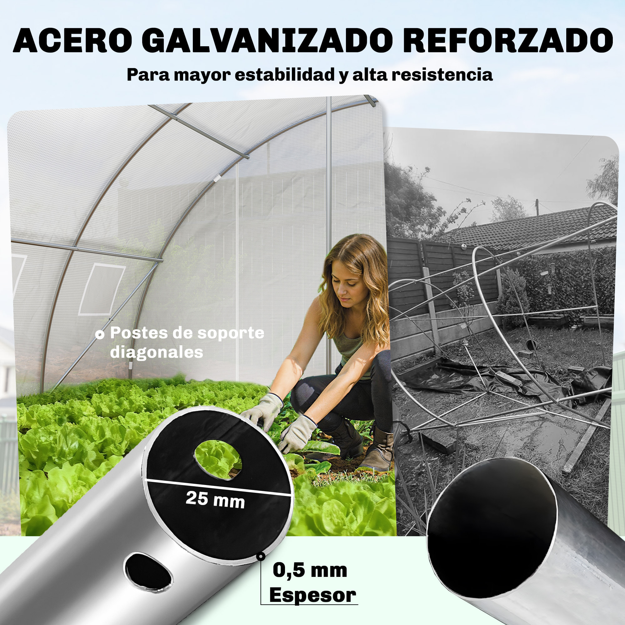 Invernadero de Exterior 6x4x2 m, Invernadero de Túnel con 2 Varillas de Soporte, Puertas Enrollables, Ventanas de Malla, Cubierta PE y Marco de Acero Galvanizado, Anti-UV, Impermeable, Blanco