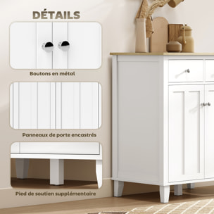 Buffet multi-rangement 2 portes étagère 2 tiroirs coulissants blanc aspect bois clair