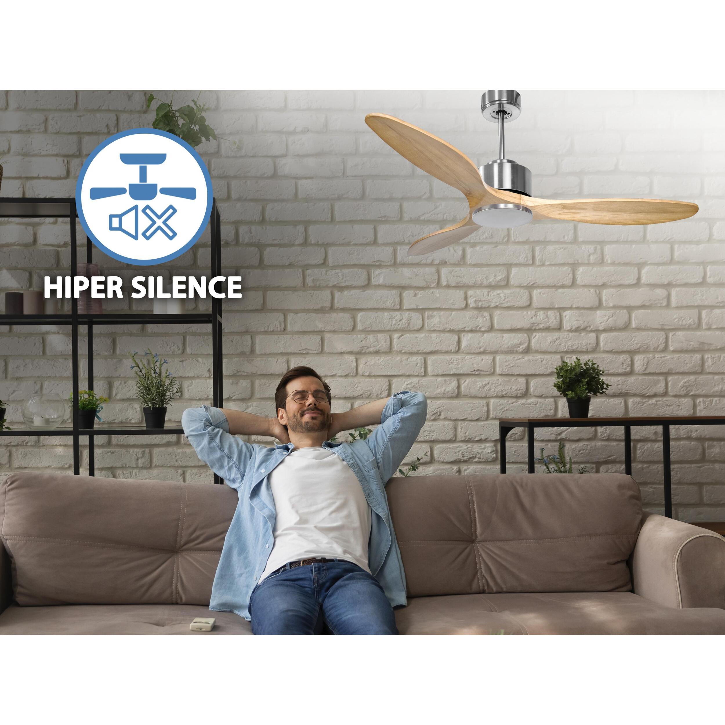 Ventilateur de plafond ø132 cm avec Wifi Réversible Hypersilence 40   W argent