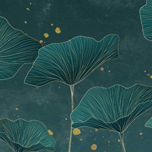 Papier peint lotus et feuillage vert profond touches dorées Intissé
