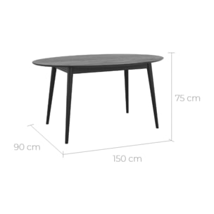 Table ovale Eddy 6 personnes en bois noir 150 cm