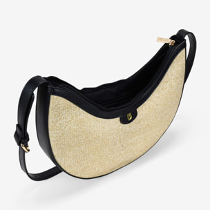 Bolso de hombro beige en rafia