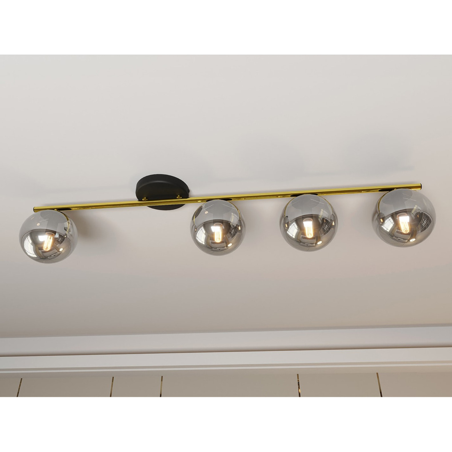 Lampada a sospensione Monza in acciaio oro e nero con diffusori in vetro