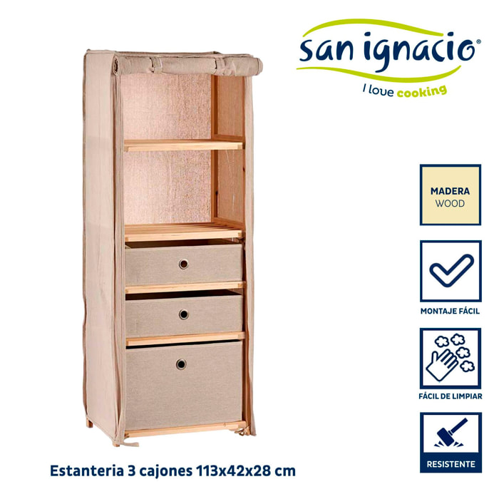 Estanteria 3 cajones natural colección kipit