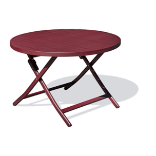 MARIUS - Table de jardin ronde pliante en aluminium rouge carmin