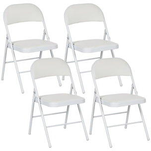 Juego de 4 Sillas Plegables Acolchadas con Respaldo y Estructura de Acero, para Salón, Comedor, Cocina, 45x46x78 cm, Blanco