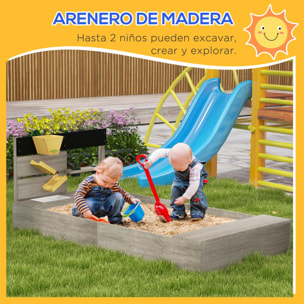 Outsunny Arenero para Niños de Madera Arenero Infantil con 2 Asientos 2 Cajas para Plantar y Juguete de Cocina para Patio Jardín 154x80x60 cm Gris