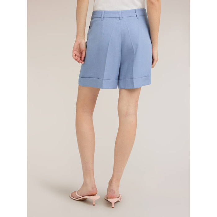 Motivi - Shorts de mezcla de lino con dobladillo - Azul