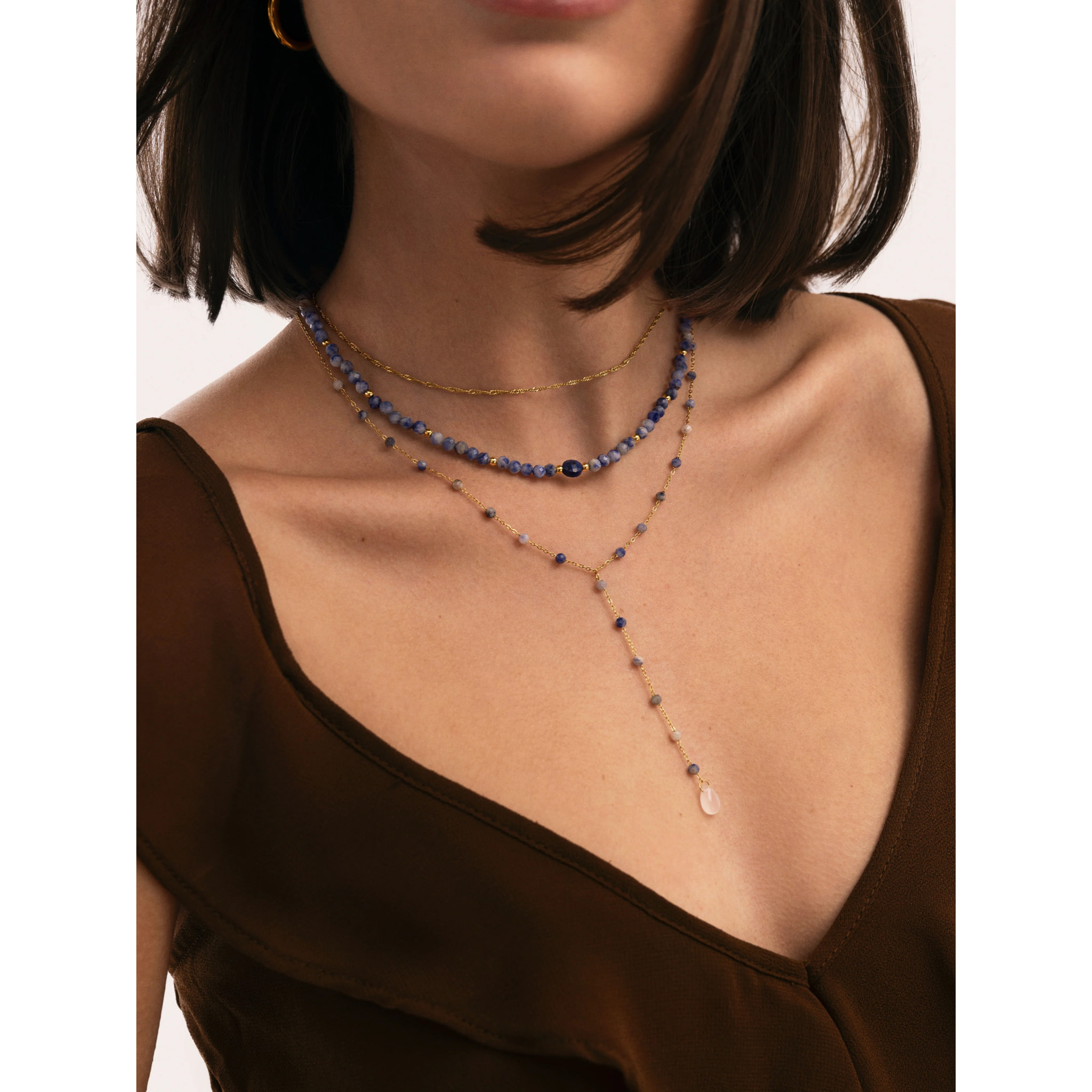 Collana Y Cianita Stones Acciao Placcato Oro