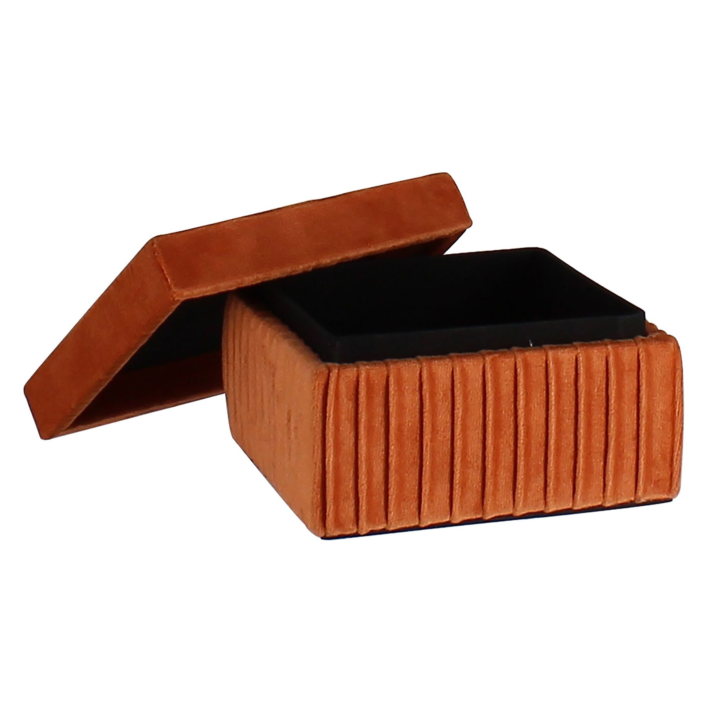 BOITE EN VELOURS PLISSÉ TERRACOTTA INTÉRIEUR NOIR 12X12X7 CM VRILLE