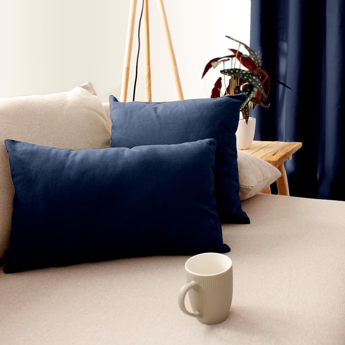 Coussin déhoussable uni en coton - Bleu Marine