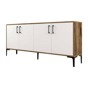 Credenza Dpedrol, Buffet da soggiorno, Madia da salotto, Dispensa da cucina, 180x35h78 cm, Noce e Bianco