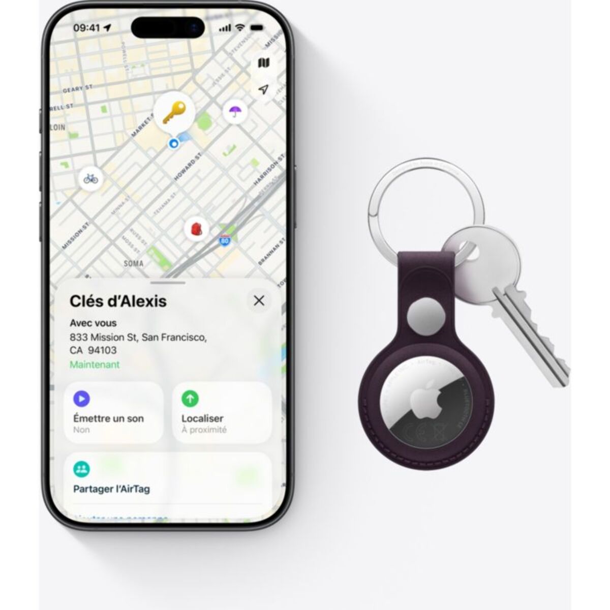 Tracker GPS APPLE AirTag 2, traceur haute précision pour retrouver vos clés, sacs et objets via l'App Localiser