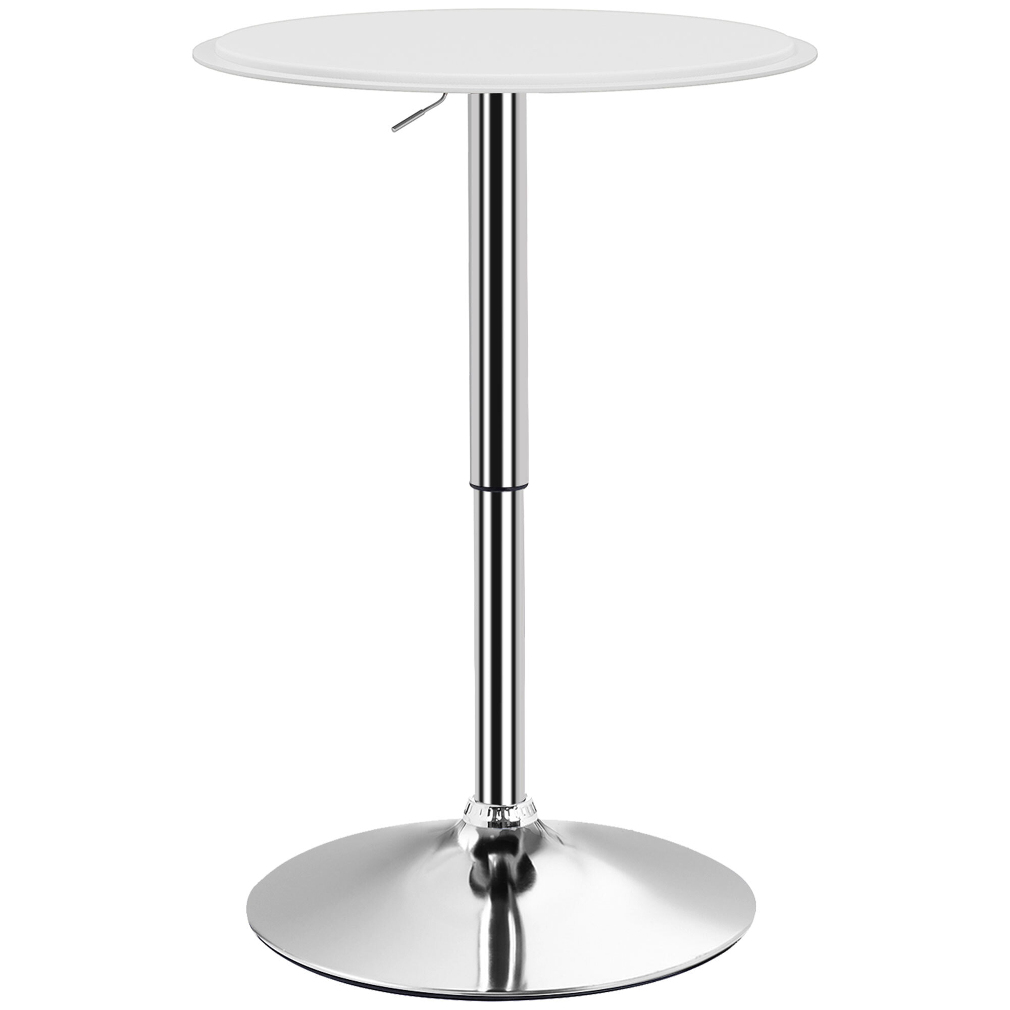 Table de bar table bistro chic style contemporain table ronde hauteur réglable 67-93 cm Ø 63 cm plateau pivotant 360° métal chromé PVC blanc