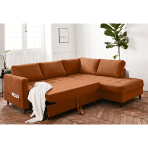 Anna - canapé d'angle droit - 5 places - convertible - en velours - Rouille