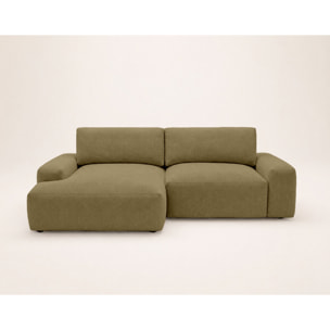 Tama - Canapé d'angle gauche 4 places convertible avec coffre en tissu - Vert