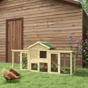 Gallinero de Madera 204x85x93 cm Jaula para 2-4 Gallinas Gallinero Grande con Nido Bandeja Extraíble Techo de Asfalto y Rampa para Exterior Natural