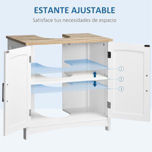 kleankin Mueble para Debajo del Lavabo Armario de Suelo para Baño de Madera con 2 Puertas y Estante Interior Ajustable Estilo Moderno Carga 40 kg 60x30x60 cm Blanco