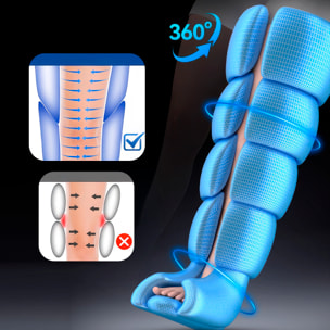 Masajeador de piernas MD-F-909. Compresión de aire con 5 modos y 7 niveles de intensidad (30–240 mmHg). Batería de 3600 mAh.