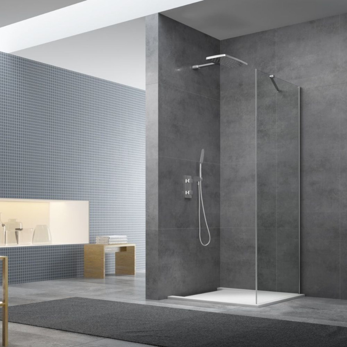 Fusion ensemble porte pivotante /paroi 100x100cm anticalcaire avec profilés chrome brillant (SATFUD100S100-SET)