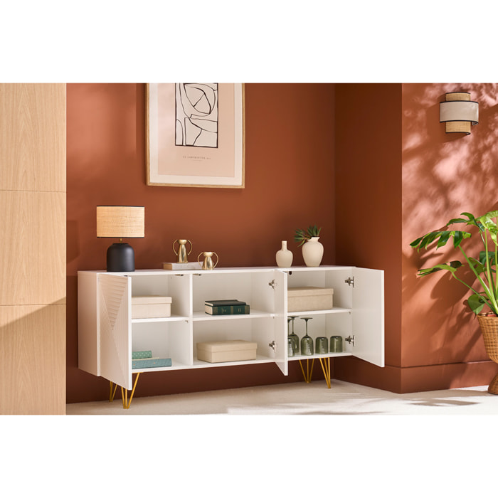 Buffet design blanc et métal doré 3 portes L160 cm OZEN