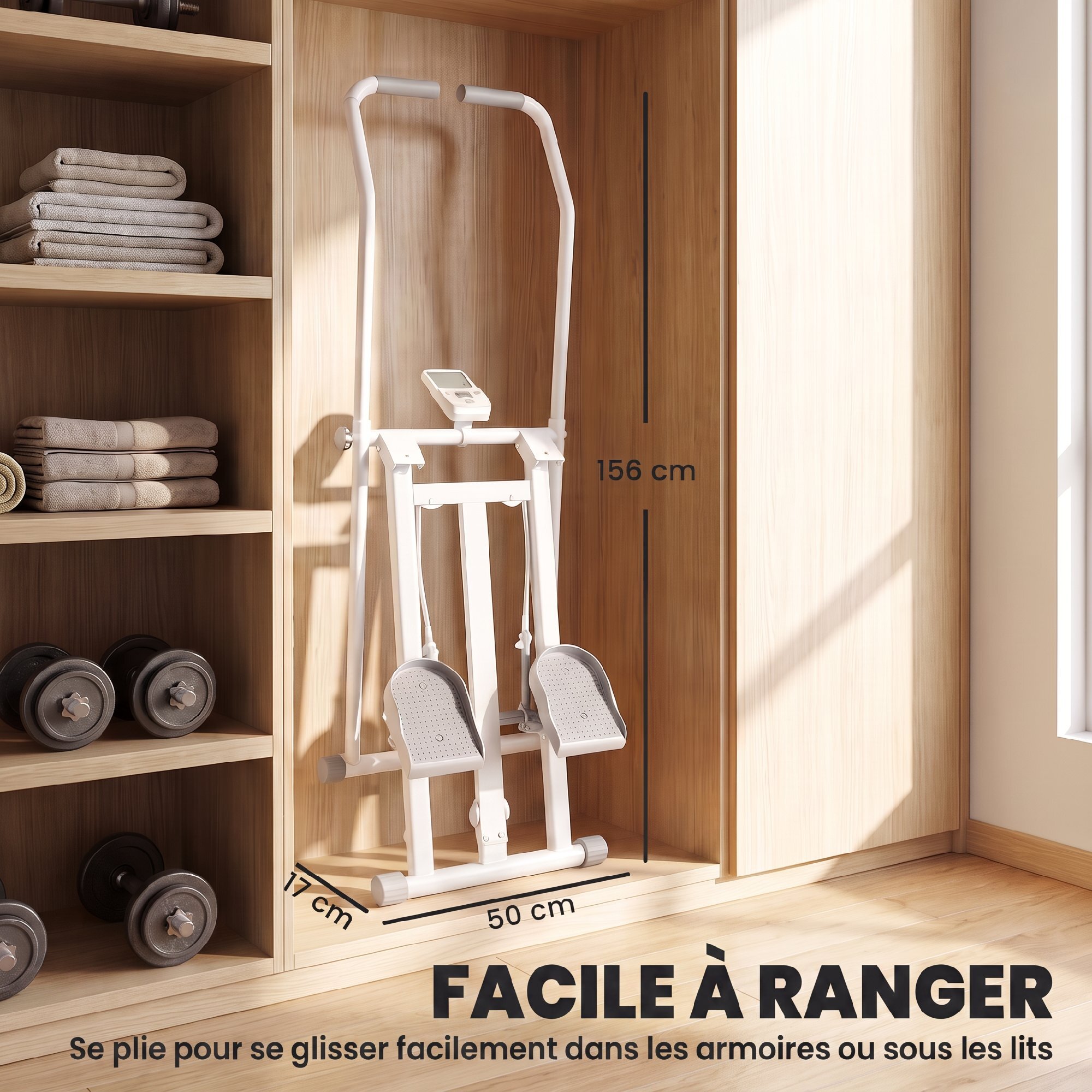 Stepper d'escalier pliable réglable - climber step - écran LCD multifonction acier gris blanc
