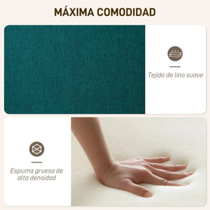 Sillón con Reposapiés Sillón Lectura con Respaldo Alto Capitoné Patas de Madera y Tapizado en Lino Butaca para Salón Dormitorio Oficina Verde Oscuro