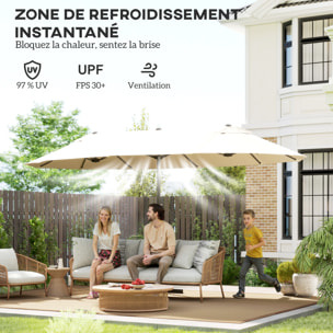 Parasol de jardin XXL parasol grande taille 4,6L x 2,7l x 2,4H m ouverture fermeture manivelle acier polyester haute densité crème