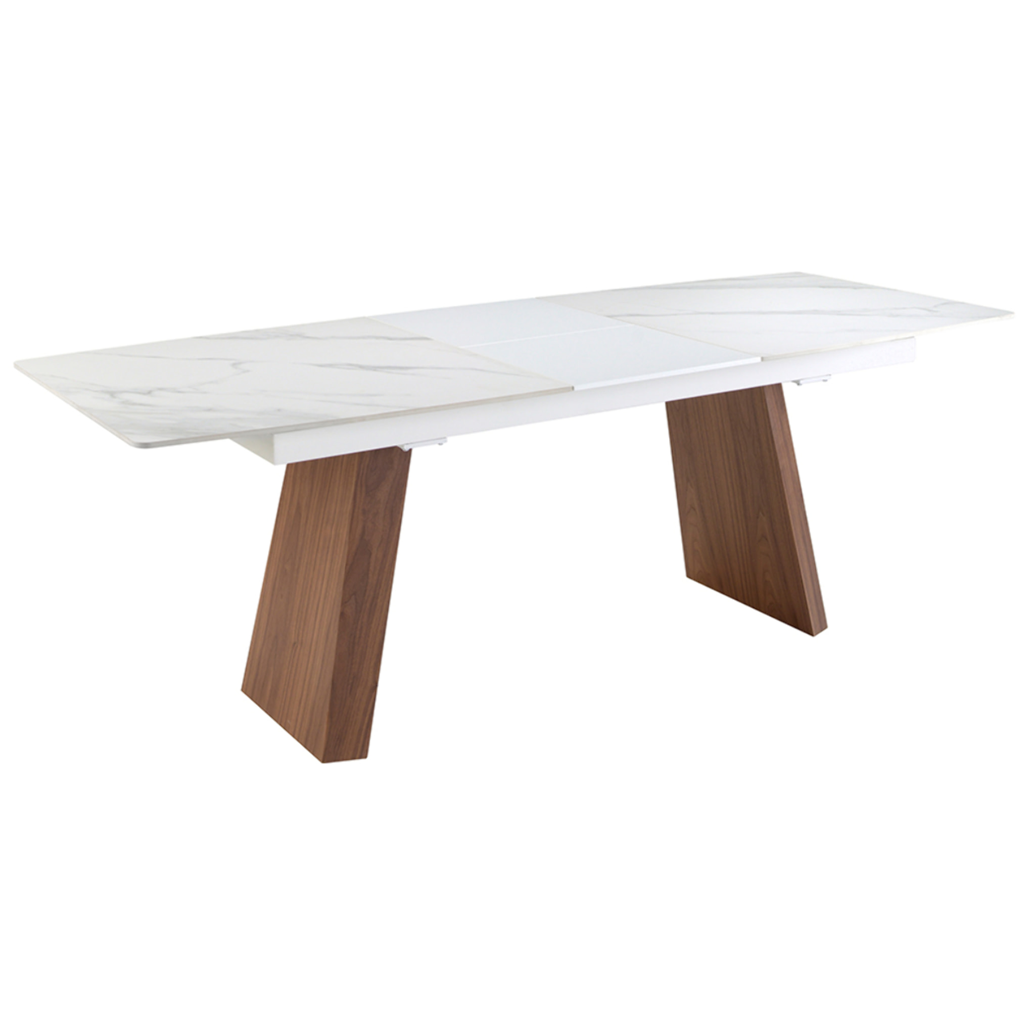 Mesa comedor Angel Cerdá extensible ovalada barril con tapa de mármol porcelánico blanco con vetas en gris en acabado mate 180x90x76cm