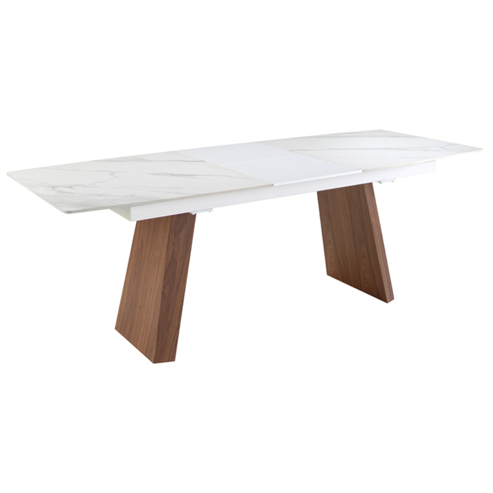 Mesa comedor Angel Cerdá extensible ovalada barril con tapa de mármol porcelánico blanco con vetas en gris en acabado mate 180x90x76cm