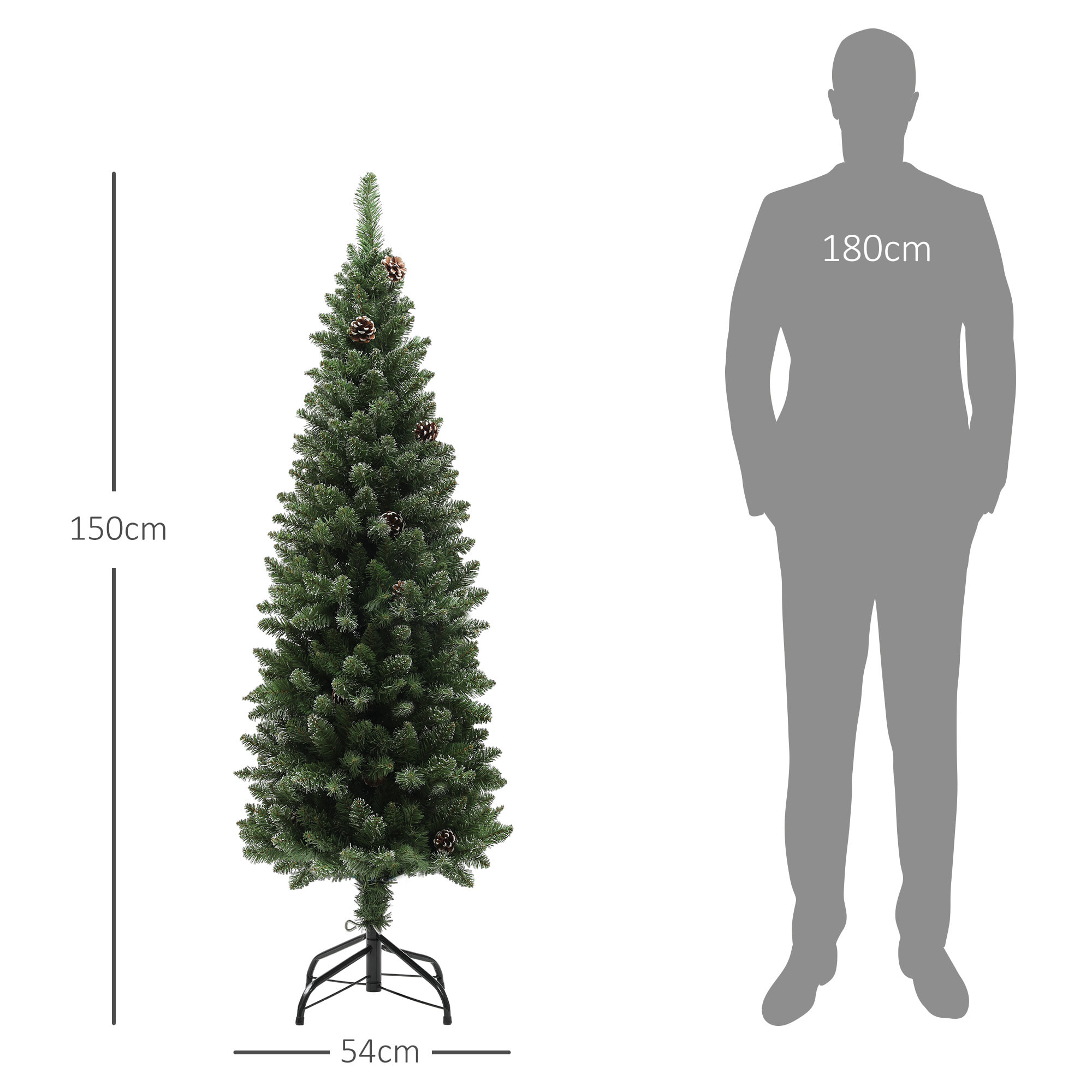 Árbol de Navidad 150 cm Árbol de Navidad Artificial con 395 Ramas 30 Piñas y Soporte de Metal Árbol Navideño para Salón Interior Verde