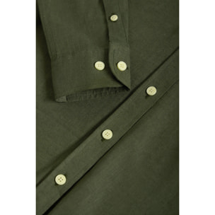 Camicia verde scuro in lino e cotone con particolare ricamato Rigby Go